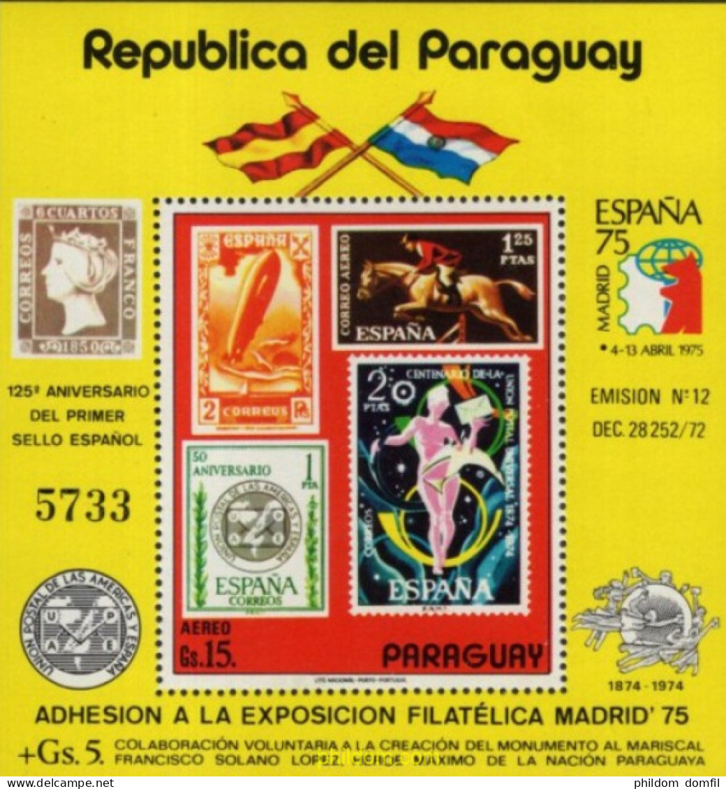 730796 MNH PARAGUAY 1975 ADHESION A LA EXPOSICION FILATELICA ESPAÑA-75 - Paraguay