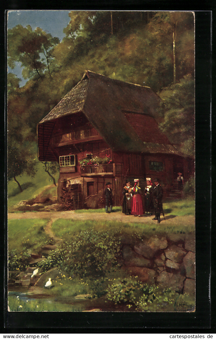 Künstler-AK H. Hoffmann: Einwohner In Tracht Neben Einem Bauernhaus Aus Dem Schapbachtal  - Autres & Non Classés