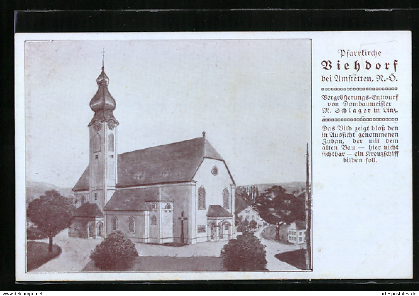 AK Viehdorf, Pfarrkirche, Entwurf Von Dombaumeister M. Schlager Aus Linz  - Sonstige & Ohne Zuordnung