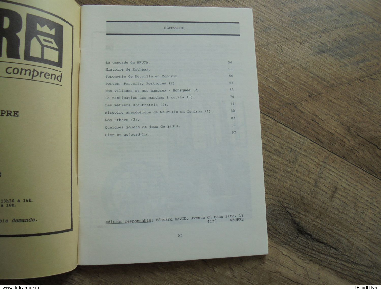 MEMOIRE DE NEUPRE N° 3 Régionalisme Rotheux Neuville Métiers Fabrication Manche Outil Bonsgnée Porte Portique Toponymie - Belgio