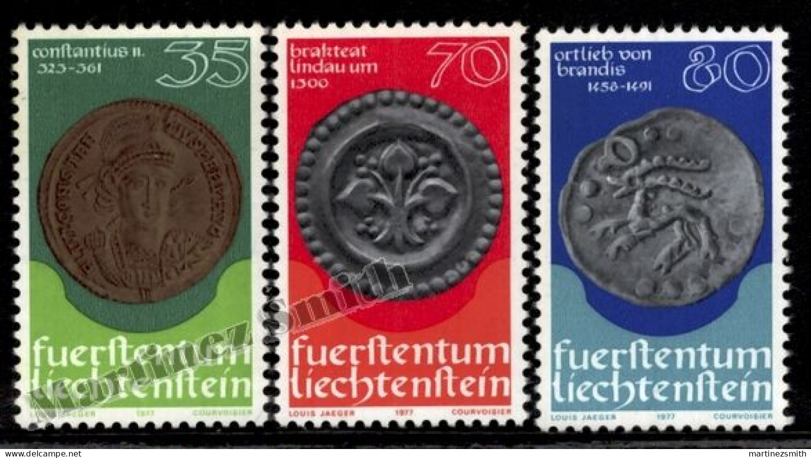 Liechtenstein 1977 Yvert 614-16, Coins (I), Coins On Stamps - MNH - Nuovi