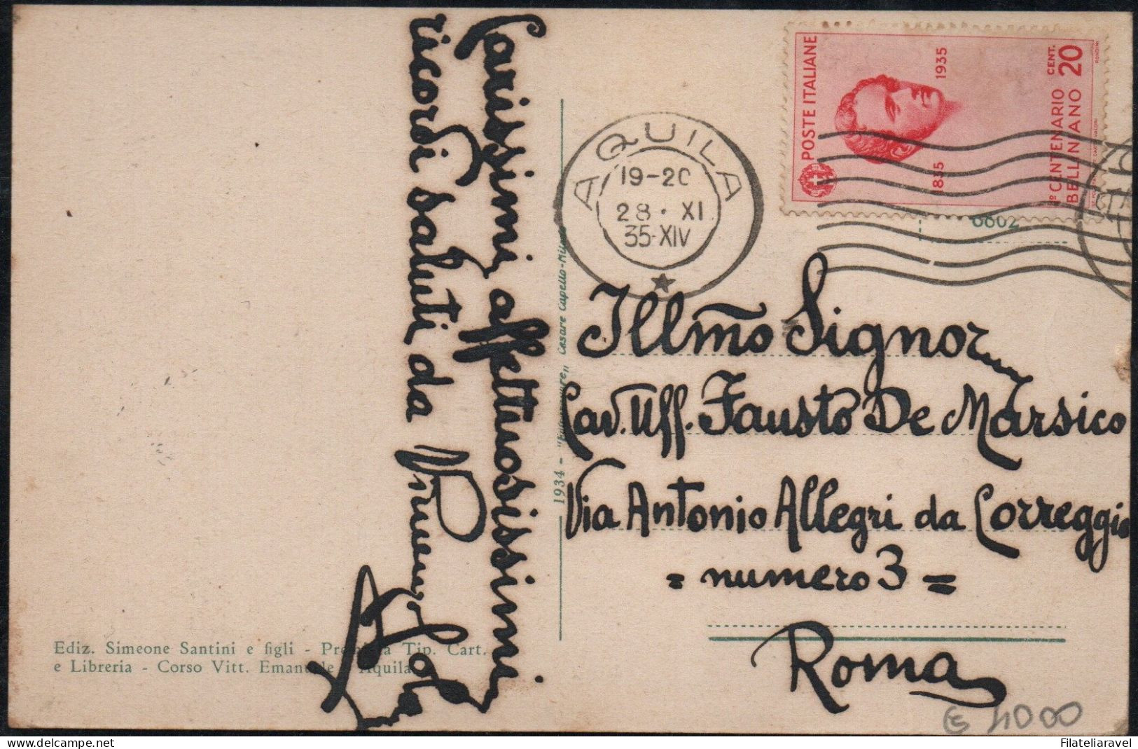 REGNO -  Cartolina Paesaggistica " Il Castello" XVI Secolo, Aquila.Viaggiata Da L'Aquila A Roma Il 28 - XI - 1935 - Poststempel