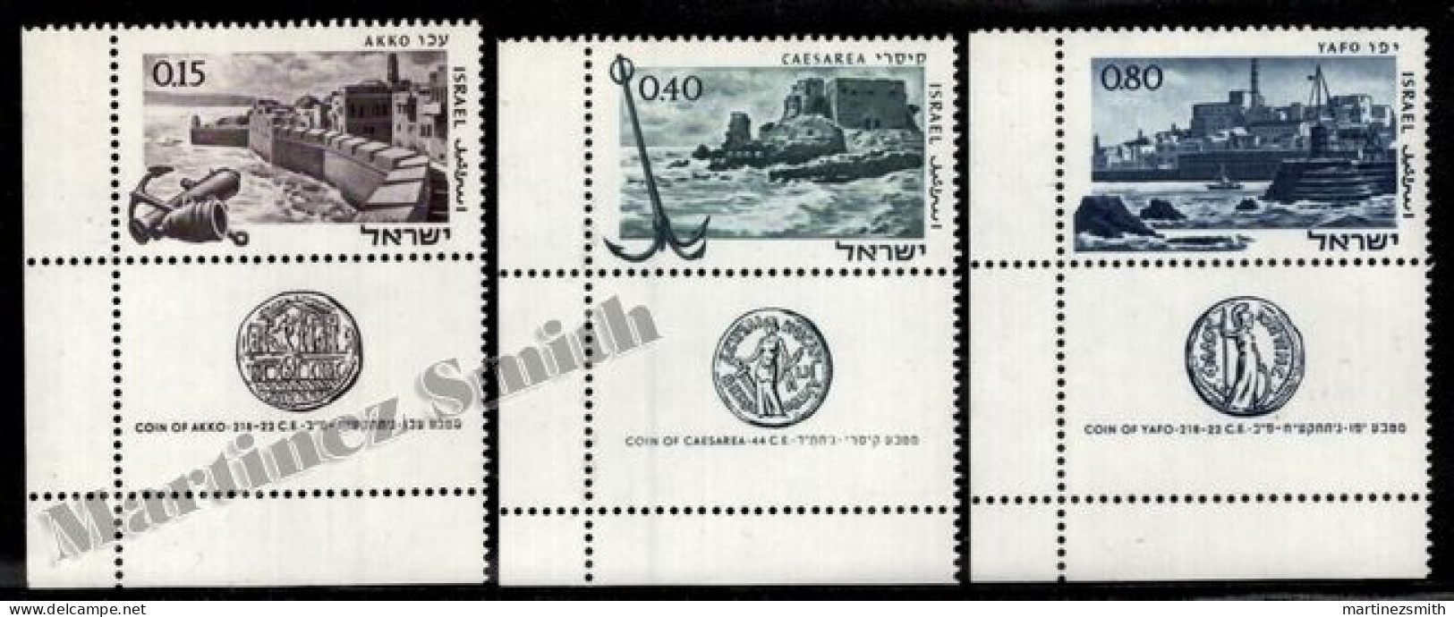 Israel 1976 Yvert 330-32, Ancient Ports, Ancient Coins Tabs - Lower Right Corner  - MNH - Unused Stamps (with Tabs)