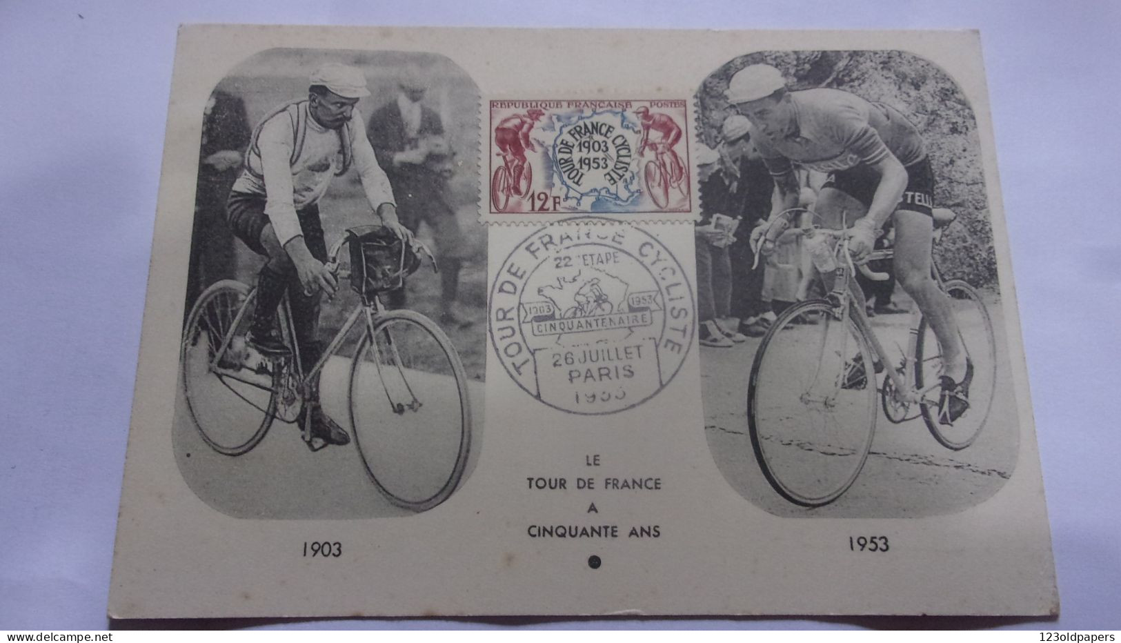 CARTE MAXIMUM Le Tour De France Cycliste Cinquantenaire 1903 - 1953 22 EME ETAPE - 1950-1959