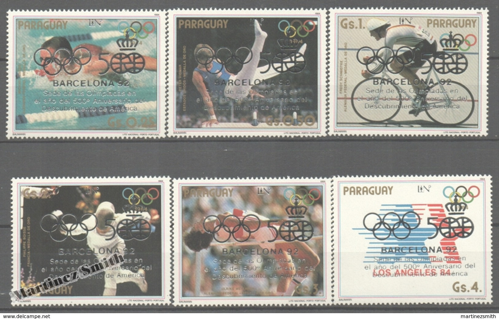 Paraguay 1987 Yvert 2280-85, Summer Olympic Games, Barcelona 1992 - MNH - Paraguay