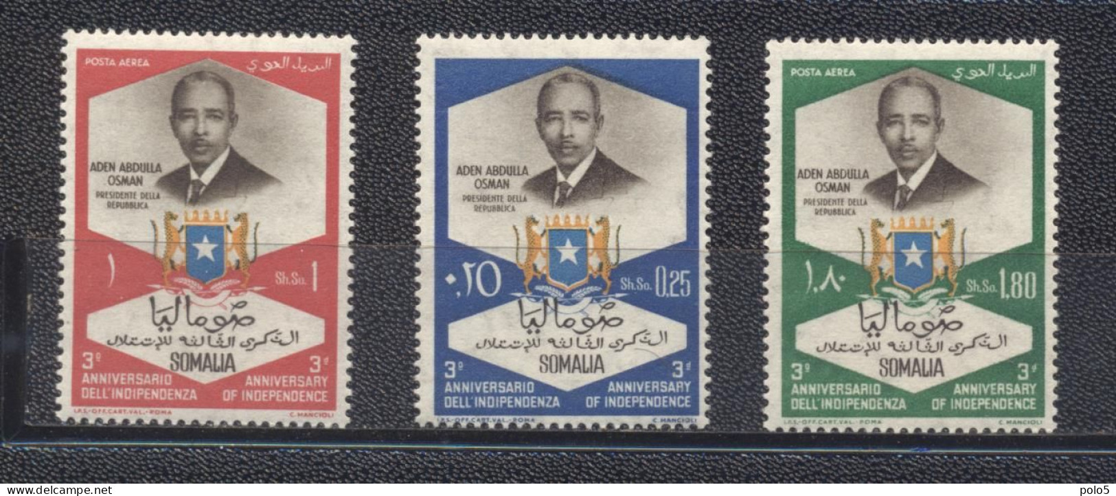 Somalie 1963- The 3rd Anniversary Of Independence-Arms In Blue & Yellow  Set (3v) - Somalie (1960-...)