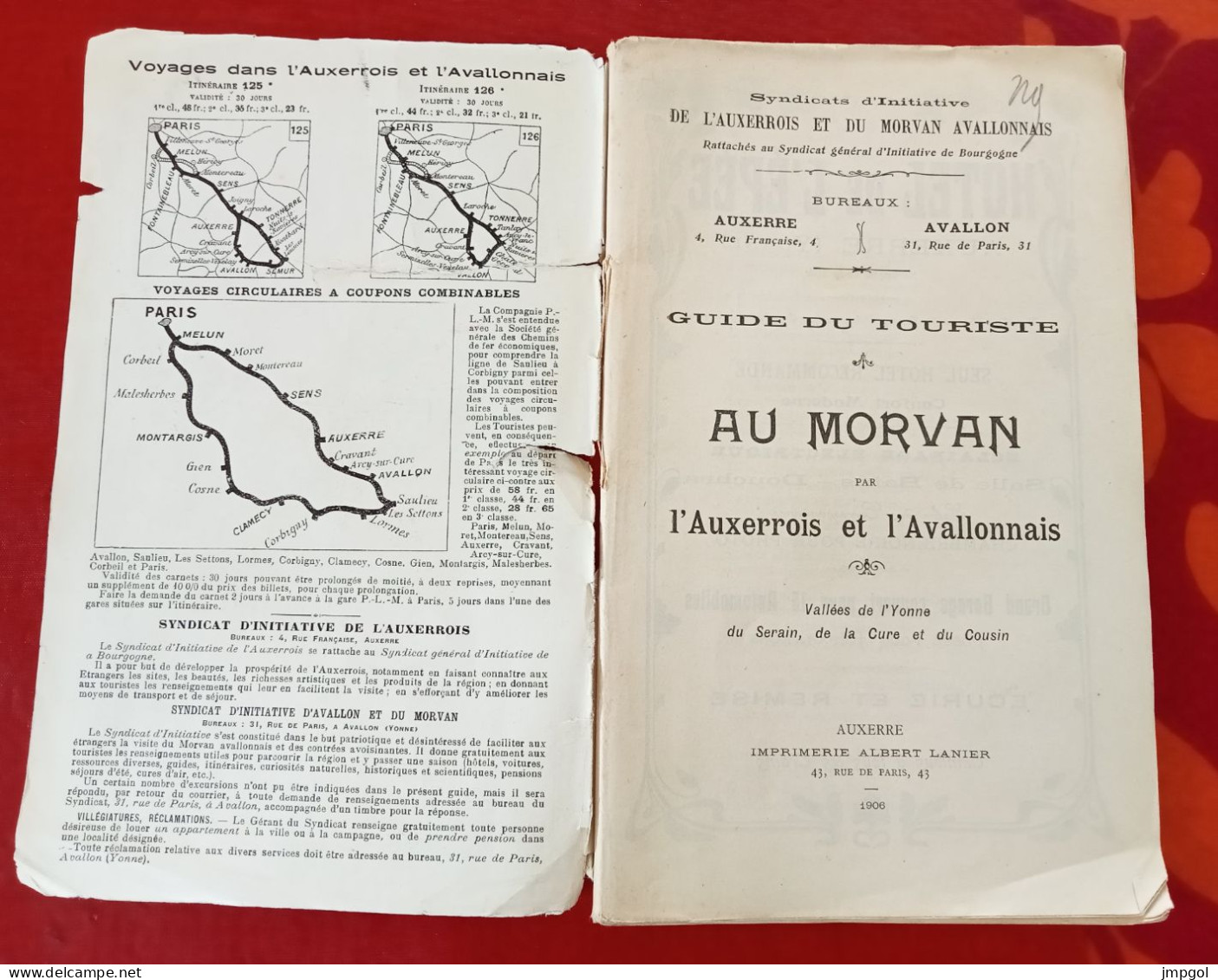 Guide Touristique 1906 Morvan Auxerre Avallon Clamecy Chablis Noyers Thizy Montreal Pisy ... - Tourism Brochures