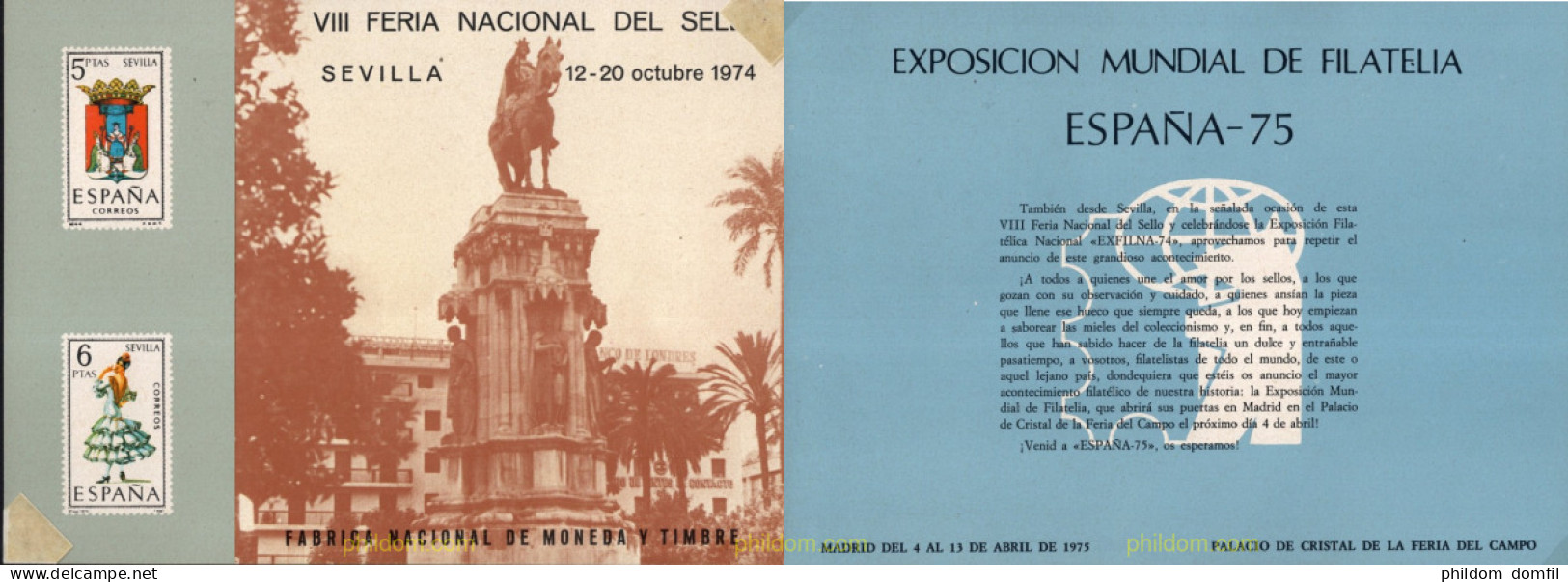 730804 MNH ESPAÑA Hojas Recuerdo 1974 VIII FERIA NACIONAL DEL SELLOS - SEVILLA - Ongebruikt