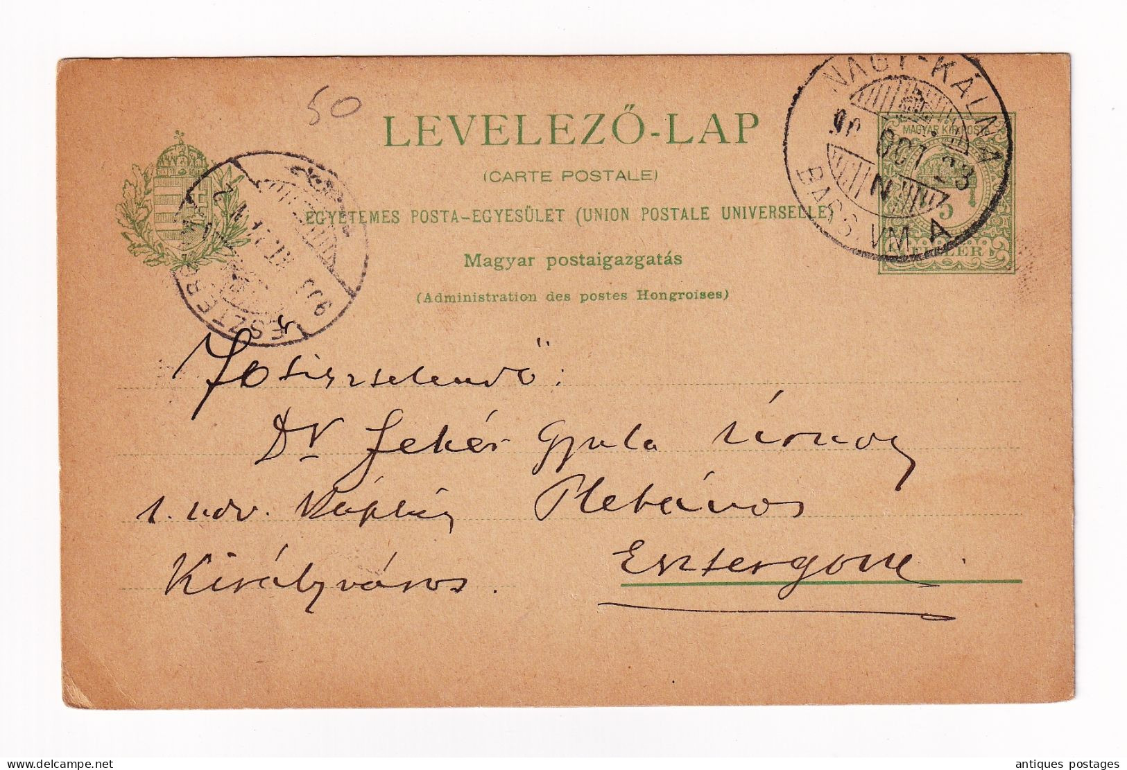 Postal Stationery 1923 Nagykálna Hungary Hongrie Esztergom Magyarország Kalná Nad Hronom Ungarn - Postal Stationery