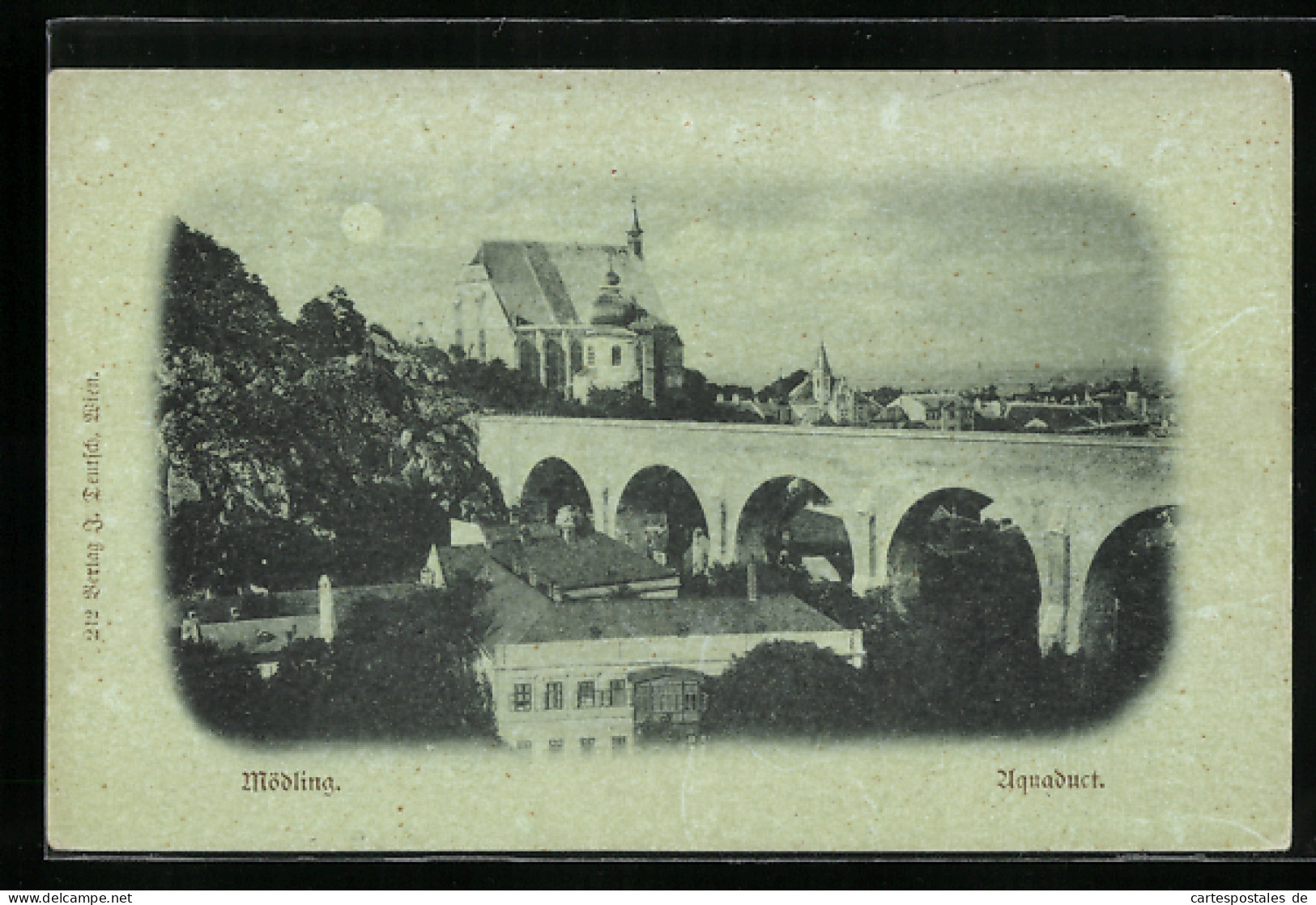 Mondschein-AK Mödling, Kirche Mit Aquadukt  - Autres & Non Classés