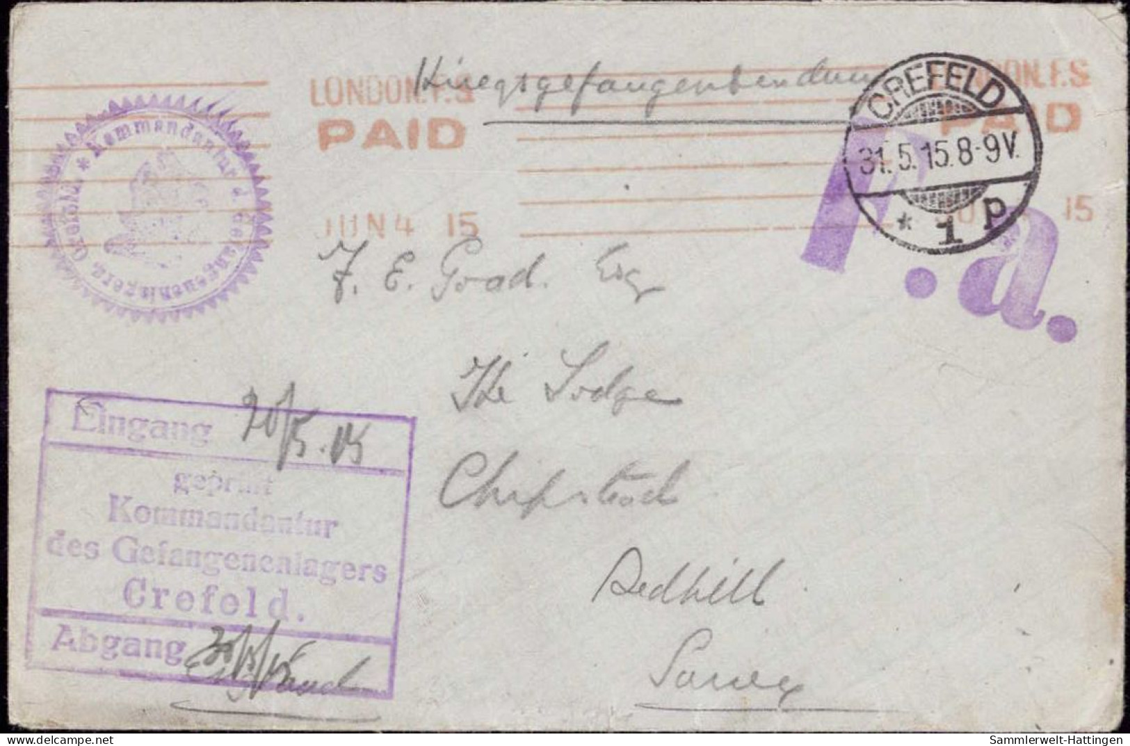 604241 | Kriegsgefangenenpost POW Mit Zensur Aus Dem Lager  | Krefeld (W - 4150), -, - - Prisoners Of War Mail