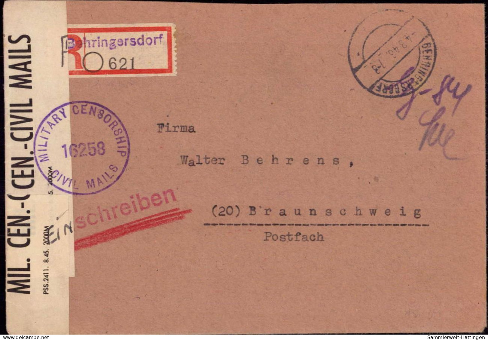 604244 | Gebühr Bezahlt, Seltenes Einschreiben Aus Eschenhausen, Zensur Aus Behringersdorf  | Schwaig (W - 8501), -, - - Emissions De Nécessité Zone Américaine