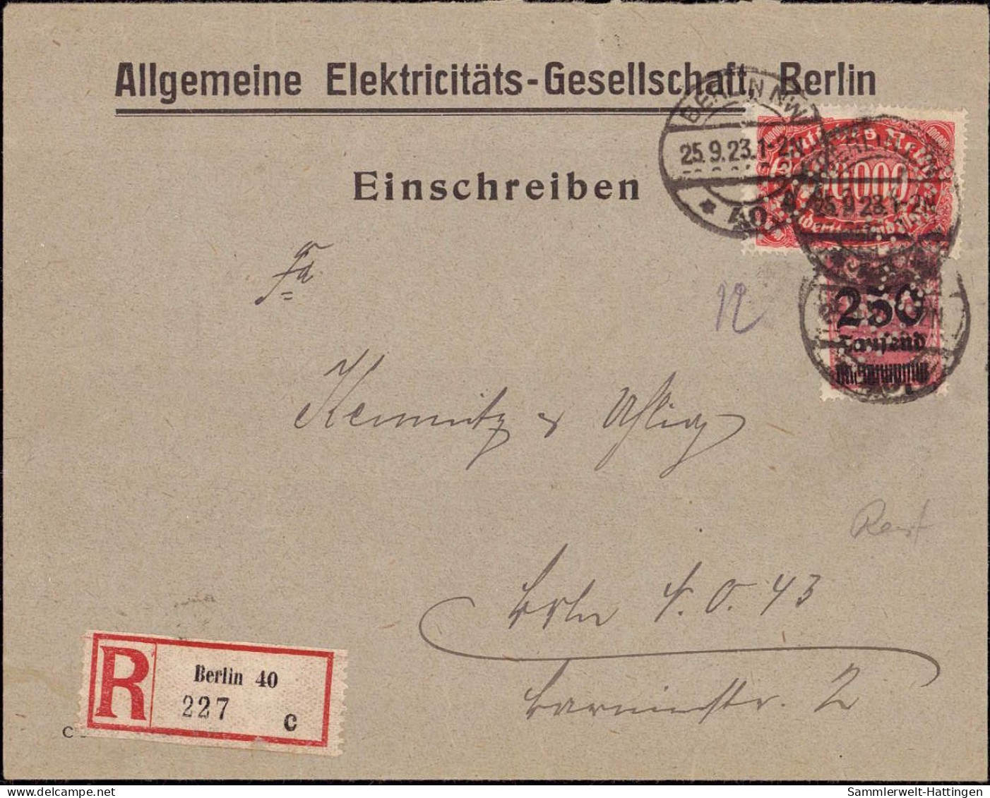 604237 | Brief Per Einschreiben Mit Firmenlochung Perfin Der AEG, Judaica  | Berlin (W - 1000), -, - - Covers & Documents