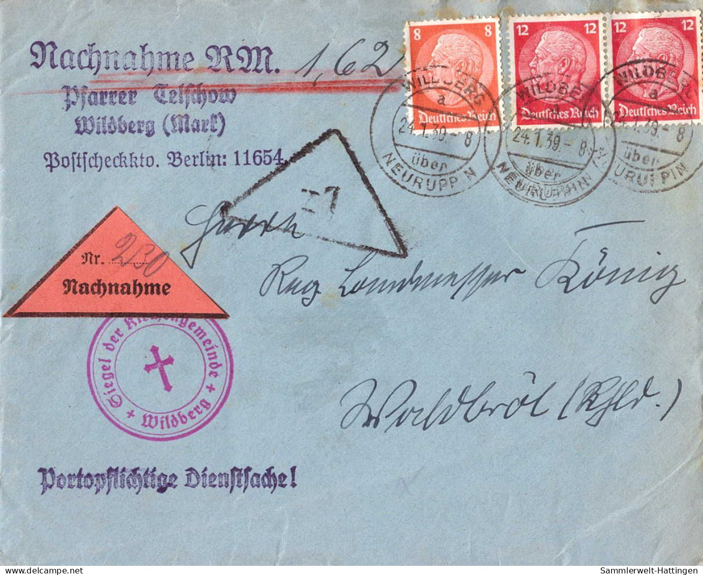604236 | Briief, Ahnenforschung Mit Kirchensiegel Der Gemeinde  | Wildberg (O - 1901), Neuruppin (O - 1950), - - Lettres & Documents