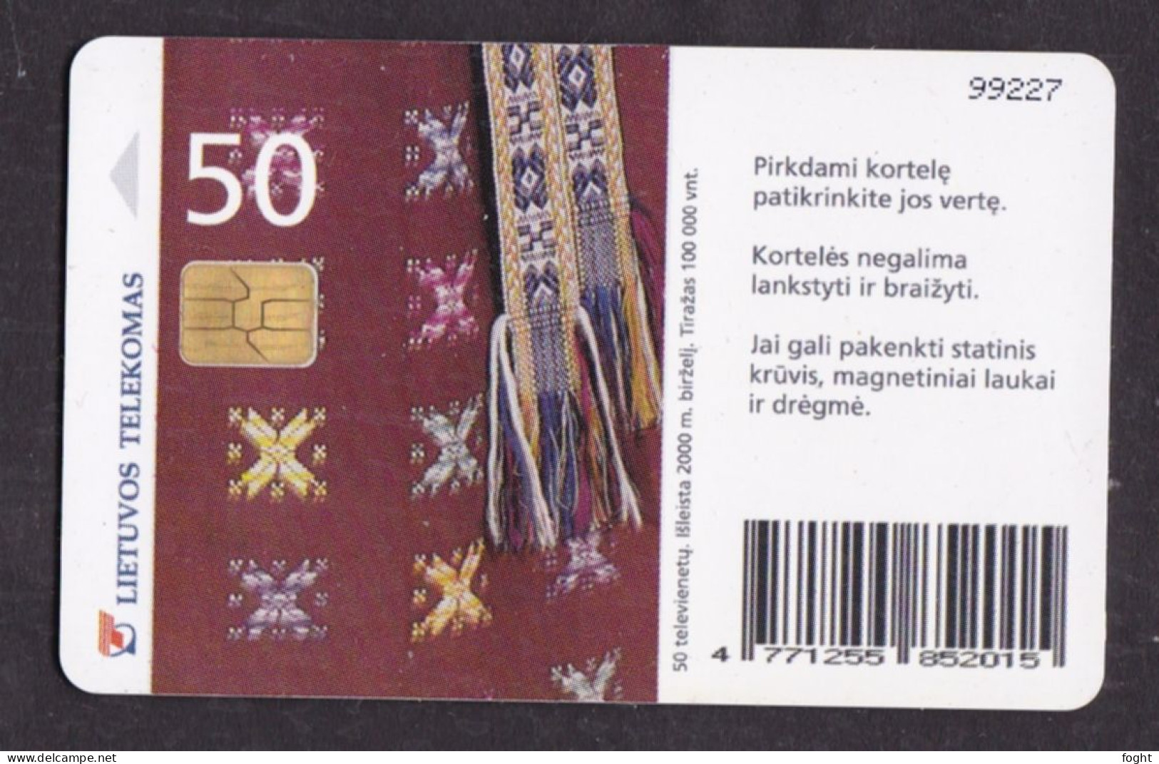 2000 Lietuvos Telekomas Chip Card,A Girl From Suvaikija,50 Units,Col:LT-LTV-C046 - Litauen