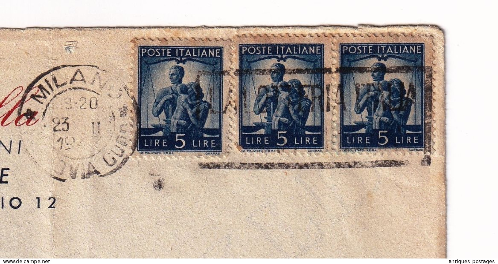 Francobollo Repubblica POSTE ITALIANE 5 LIRE Milano Italia Brambilla Tessuti Confezioni Svizerra Suisse Tissus - 1946-60: Gebraucht