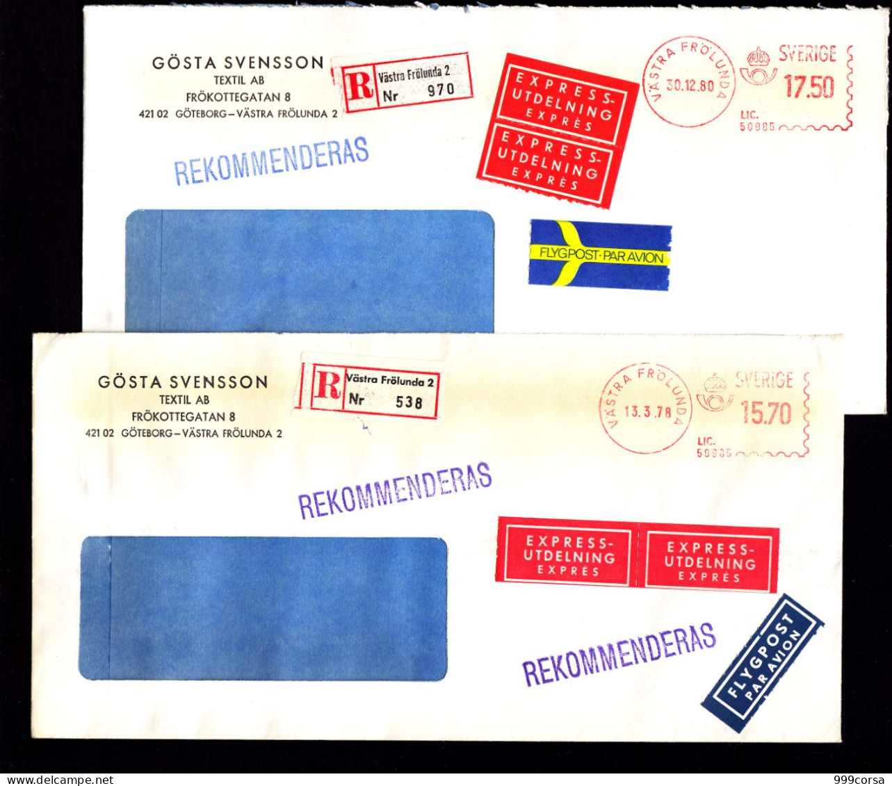 Svezia, Gosta Svensson Textil AB, Vastra Frolunda, 5 Tariffe, Tessili,a.m.,ema,meter,freistempel (abcDZ) (7 Buste,3 Scan - Automatenmarken [ATM]