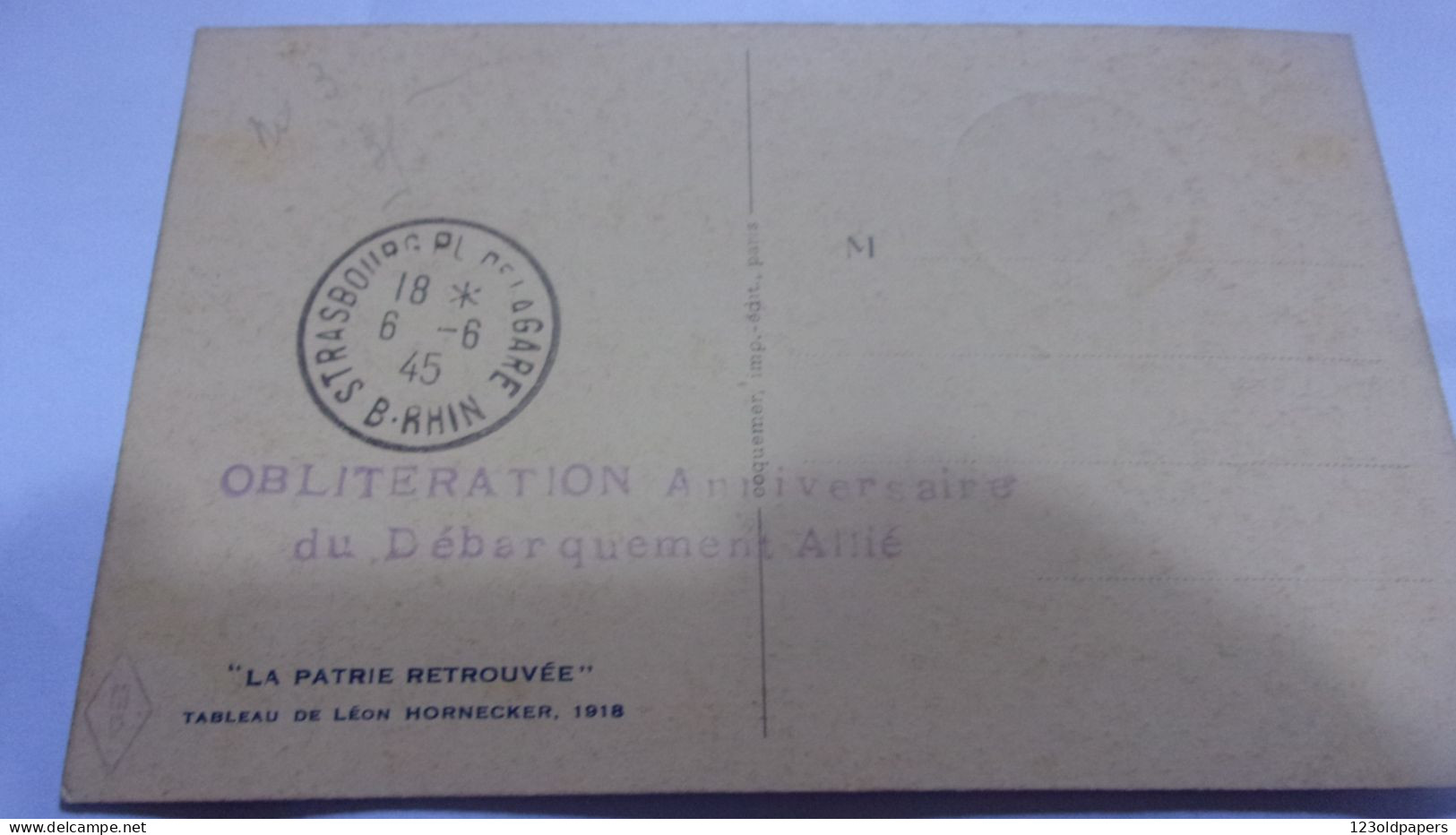 Carte Maximum FRANCE N°Yvert 739 (LIBERATION) Obl Sp Strasbourg 1945 (Ed Coquemer - Tableau De Hornecker -1918) - 1940-1949