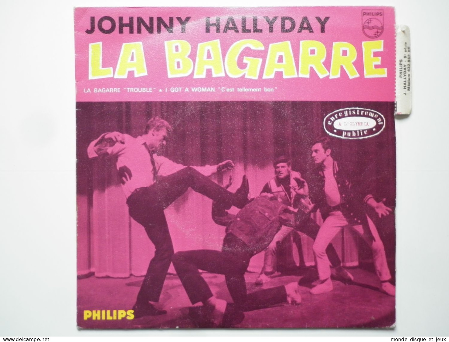 Johnny Hallyday 45Tours EP Vinyle La Bagarre Papier Pochette Verso Fan Club Rabat - 45 Toeren - Maxi-Single