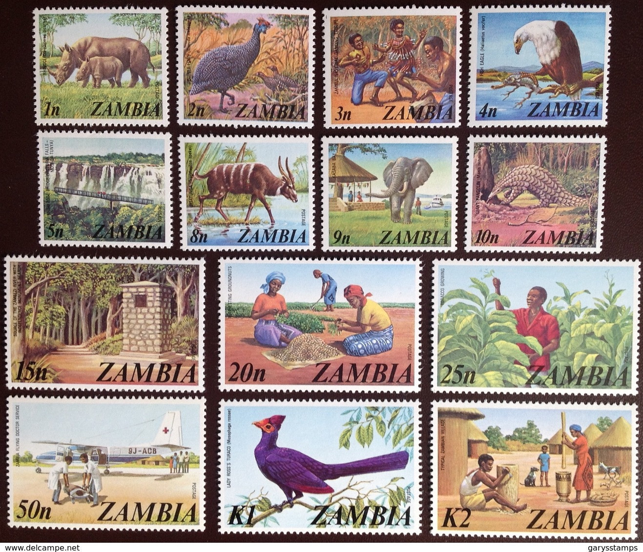 Zambia 1975 Definitive Set Birds Animals Trees MNH - Zambia (1965-...)