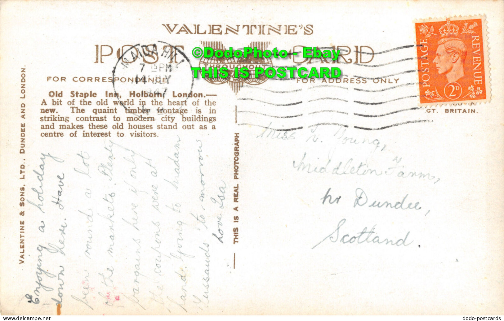R357248 Old Staple Inn. Holborn. London. 344. 9575. Valentines. RP. 1947 - Other & Unclassified