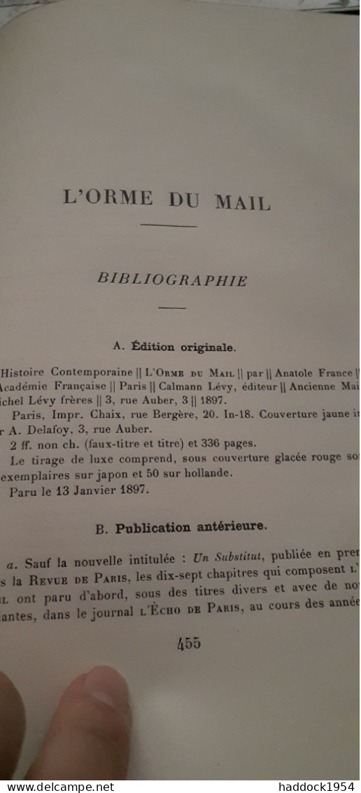 l'orme du mail - le mannequin d'osier  ANATOLE FRANCE calmann lévy 1927