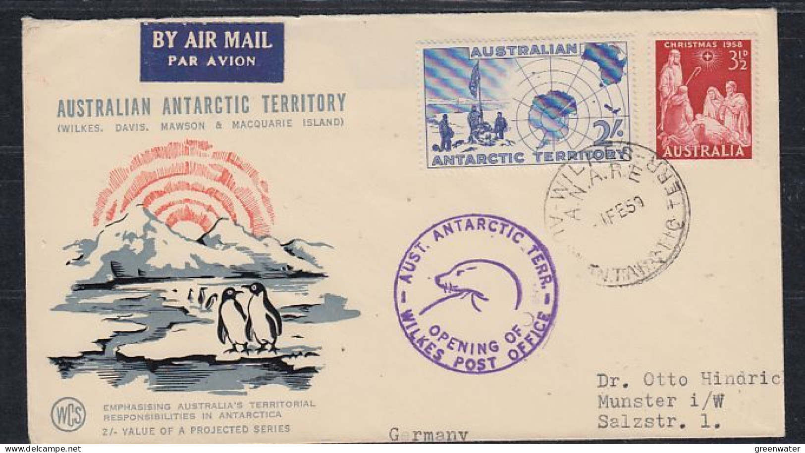 AAT Wilkes Base 1958/1959 Expedition Opening Of Wilkes Post Office Ca Wilkes 1 FEB 1959 (59777) - Briefe U. Dokumente