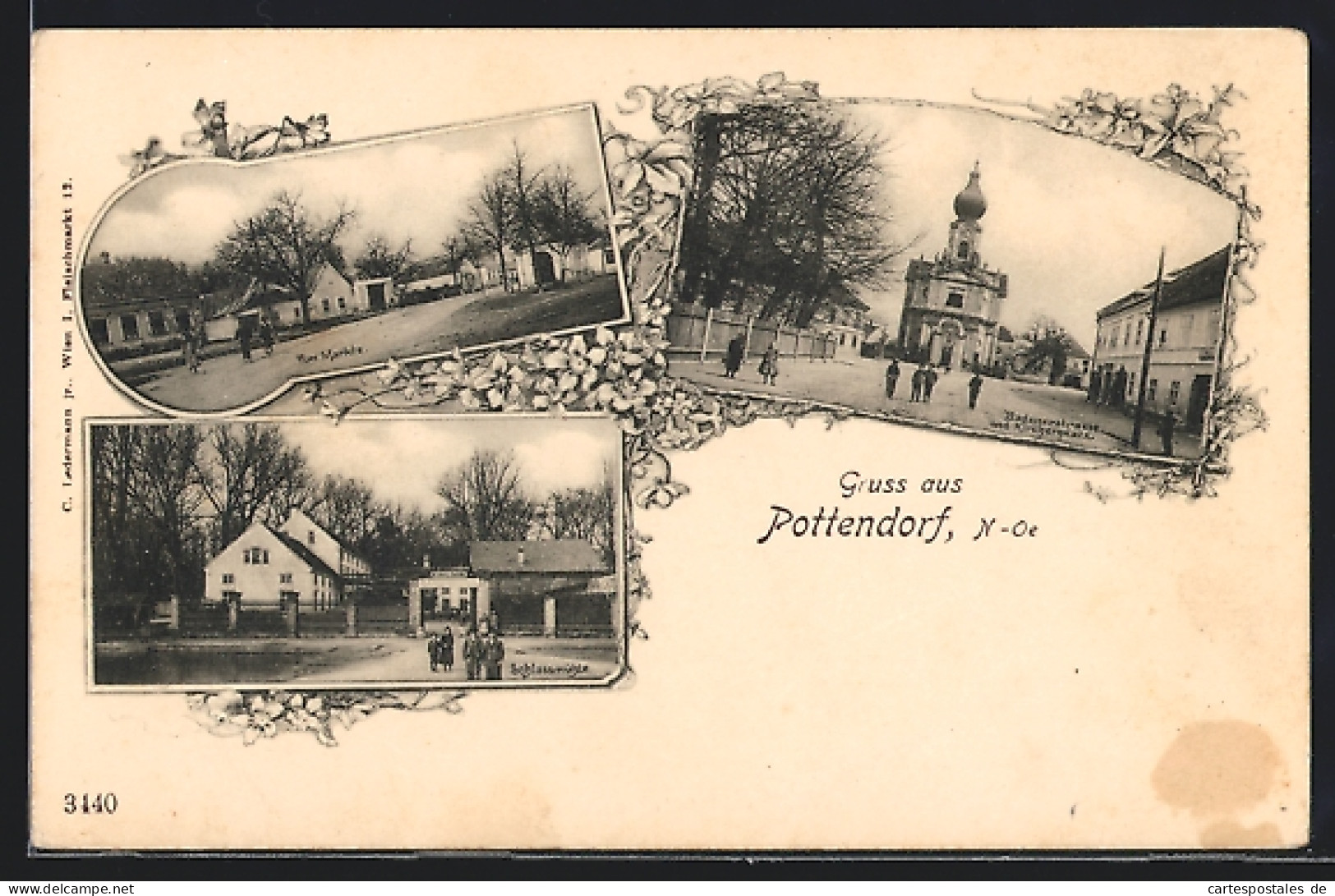 Passepartout-AK Pottendorf /N.-Oe., Am Markte, Schlossmühle, Badenerstrasse Und Kirchenplatz, Blumen  - Sonstige & Ohne Zuordnung