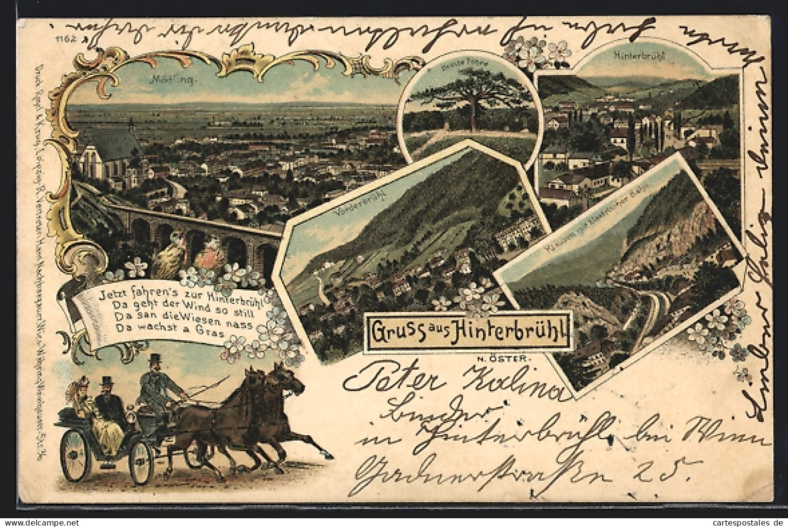 Lithographie Hinterbrühl, Blick Auf Mödling, Breite Föhre, Klausen Mit Elektrischer Bahn, Pferdekutsche  - Altri & Non Classificati