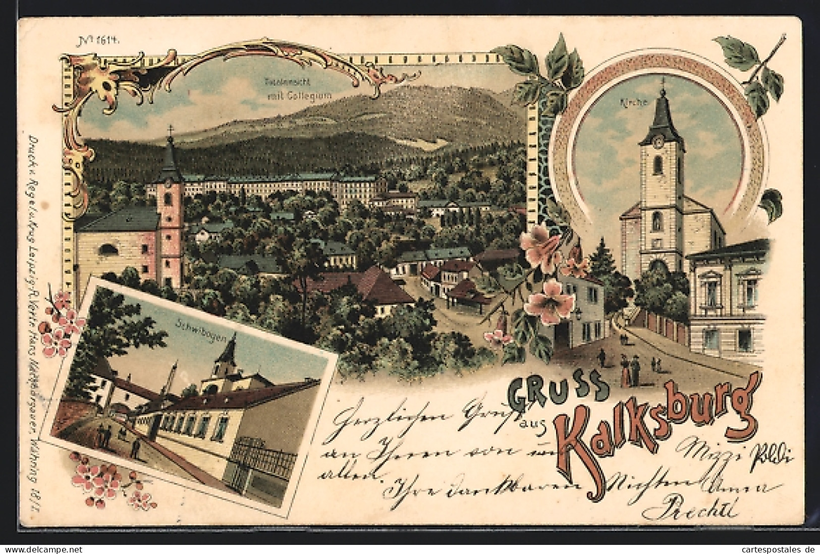 Lithographie Wien-Kalksburg, Teilansicht Mit Collegium, Kirche, Schwibogen  - Other & Unclassified