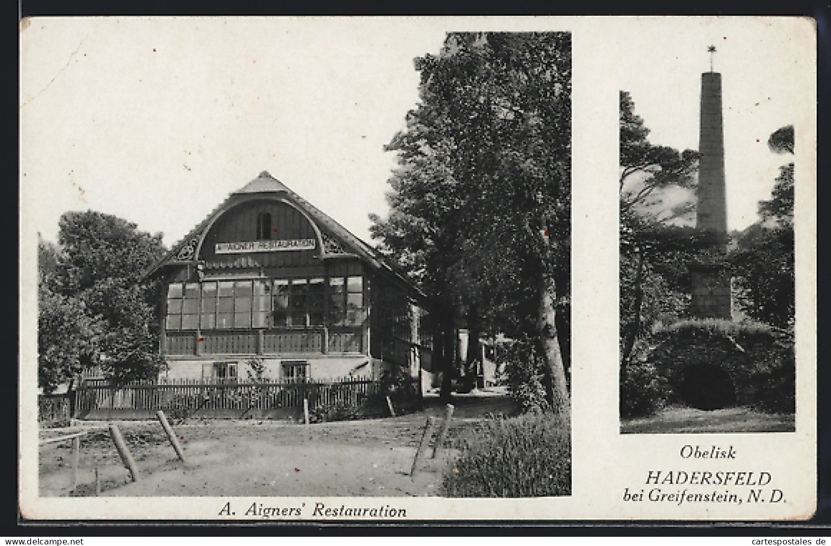 AK Hadersfeld, A. Aigner's Restauration, Obelisk  - Sonstige & Ohne Zuordnung