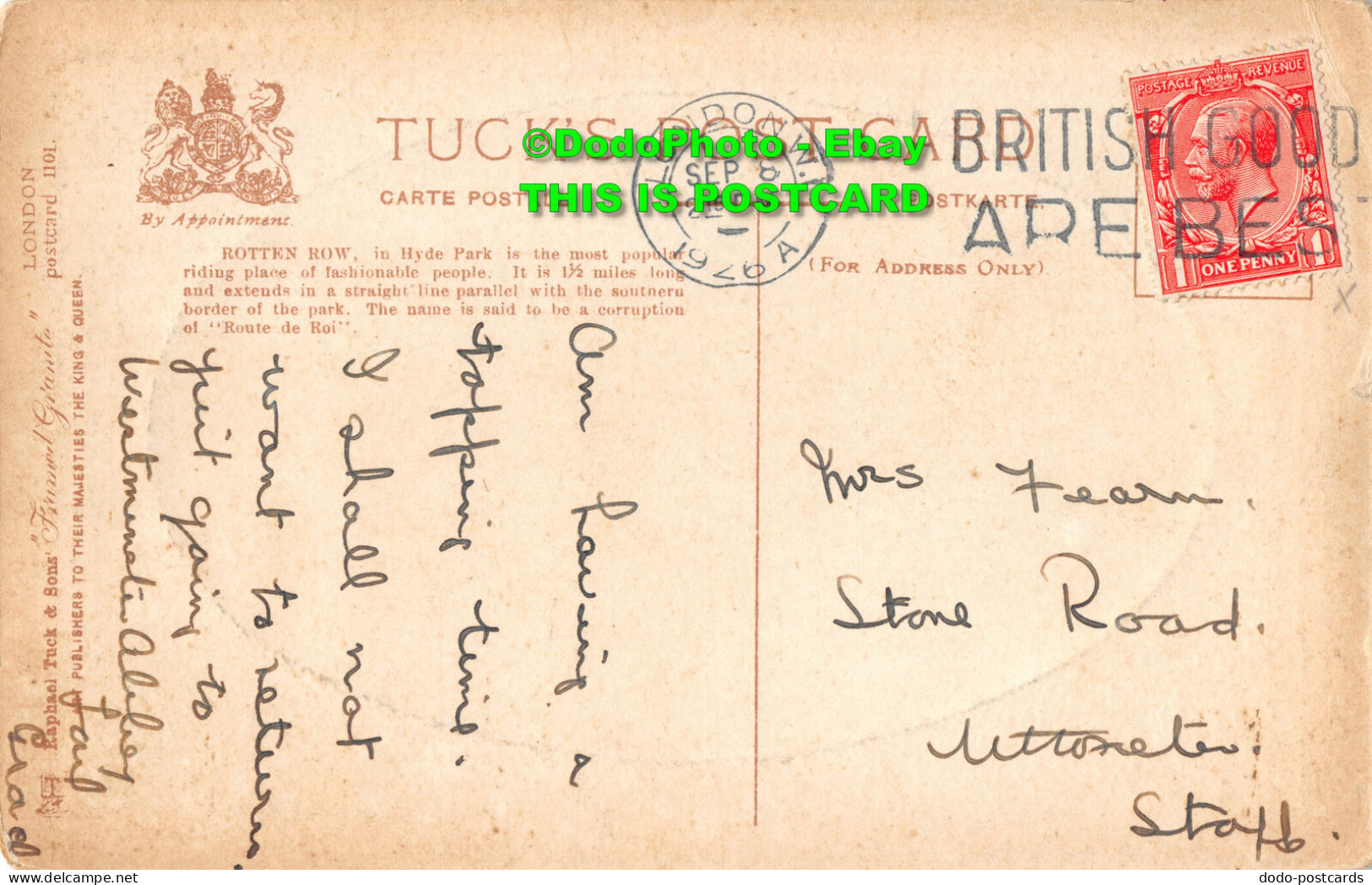 R357289 Hyde Park And Rotten Row. London. Tuck. Framed Granite Postcard 1101. 19 - Other & Unclassified