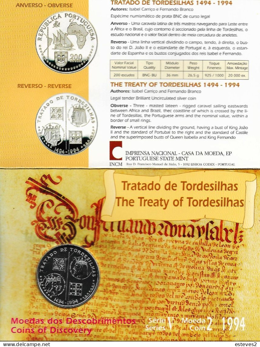 Portugal 1994 , 200 Escudos , Tratado De Tordesilhas , Treaty Of Tordesilhas , Blister - Portugal