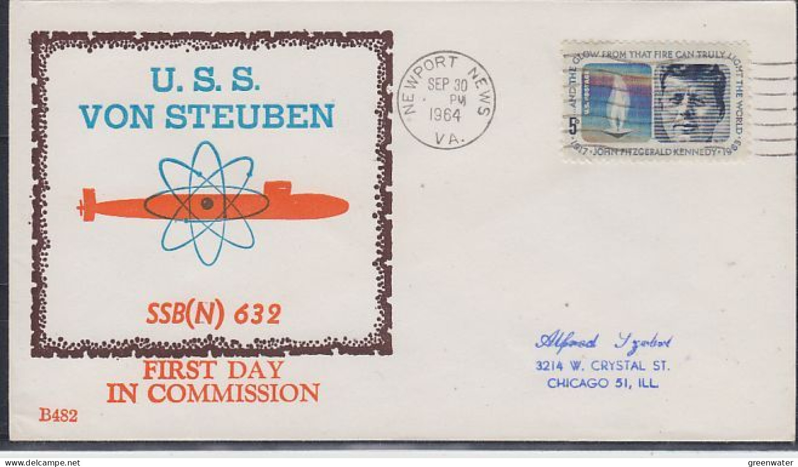 USA Nuclear Submarine USS Von Steuben 1st Day In Commission Ca Newport SEP 30 1964 (59778) - Submarinos