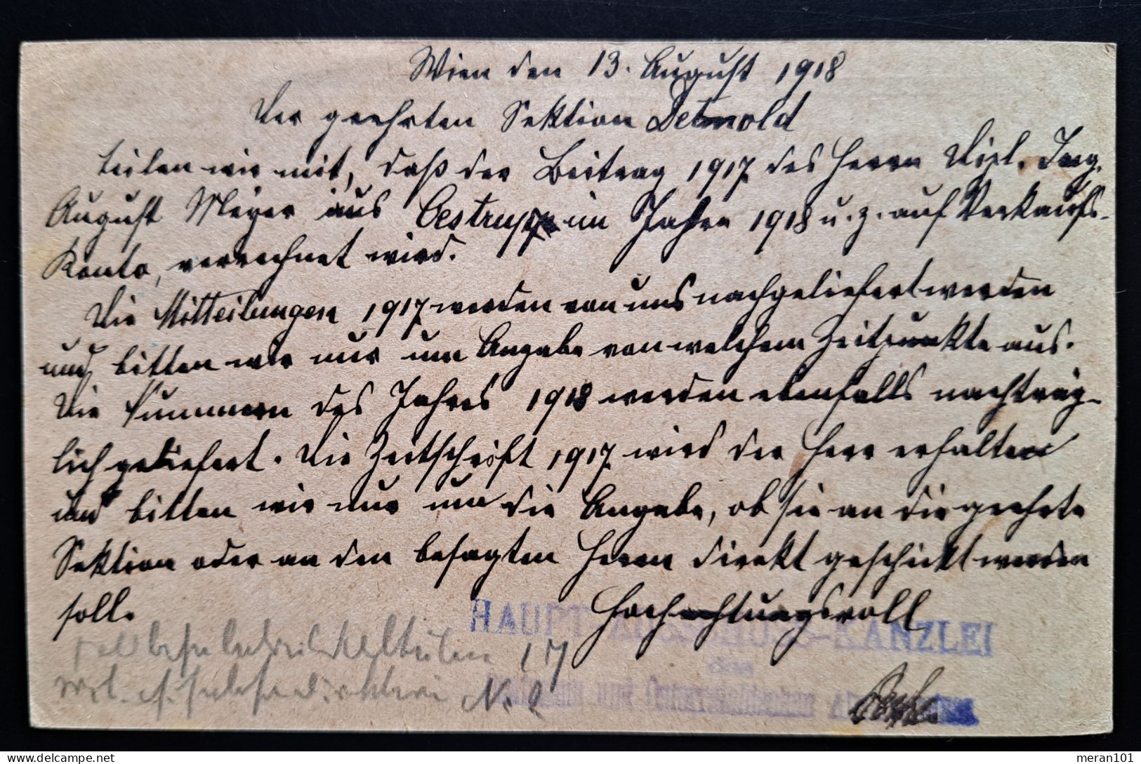 Österreich 1918, Postkarte 8 Heller WIEN - Briefe U. Dokumente