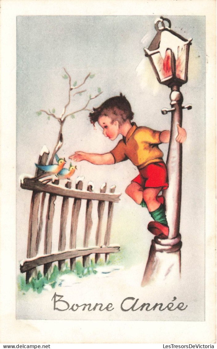 FETES ET VOEUX - Nouvel An - Un Enfant S'accrochant Au Lampadaire  - Colorisé - Carte Postale Ancienne - Anno Nuovo