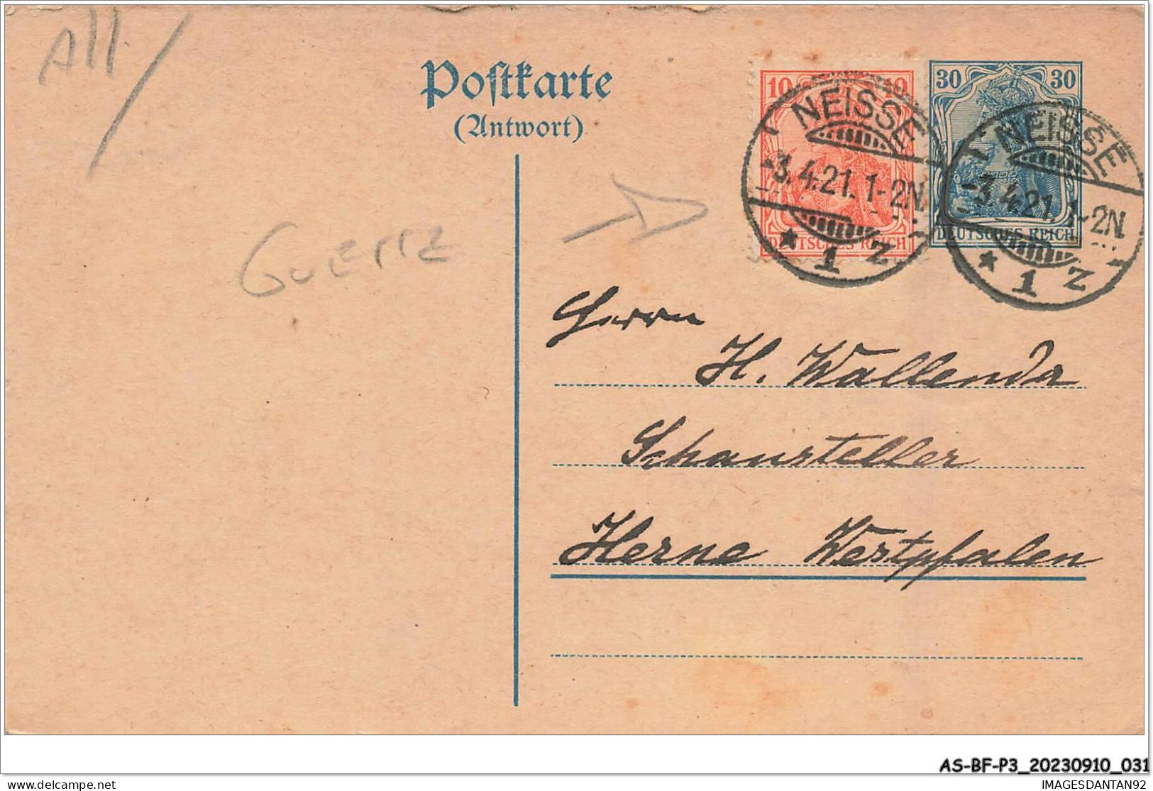 AS#BFP3-0982 - Allemagne - Cachet Militaire NEISSE GUERRE - Autres & Non Classés