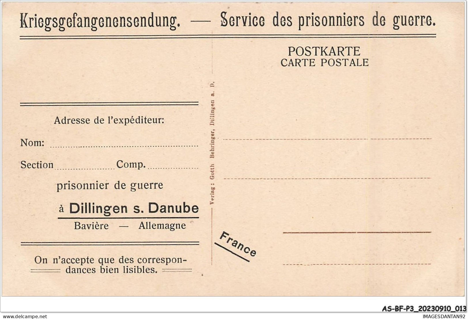 AS#BFP3-0973 - Allemagne - DILLINGEN S. Danube - Service Des Prisonniers De Guerre - Schlob - Dillingen