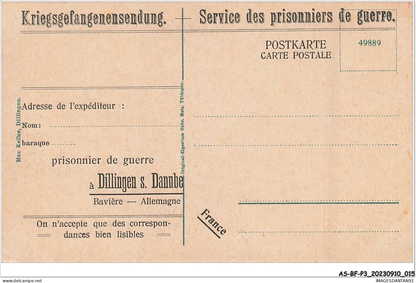 AS#BFP3-0974 - Allemagne - DILLINGEN S. Danube - Service Des Prisonniers De Guerre  - Dillingen