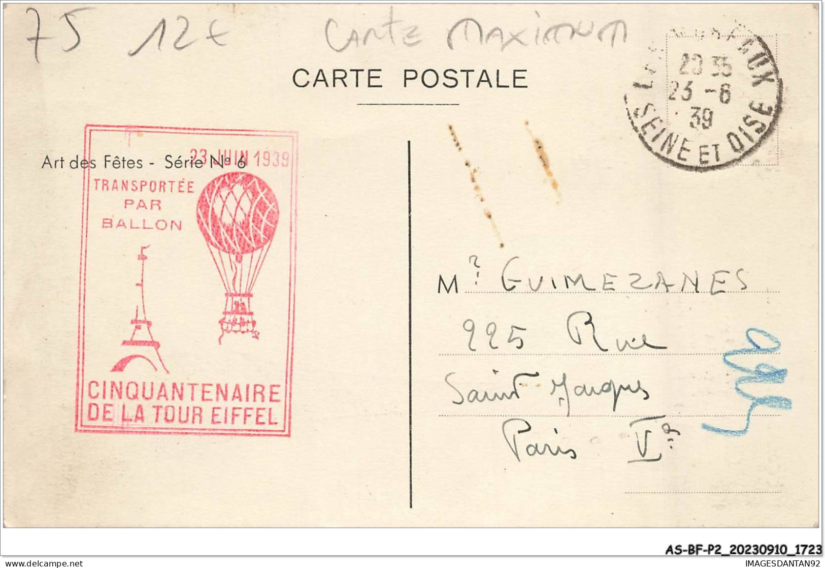 AS#BFP2-75-0862 - PARIS - Cinquantenaire De La Tour Eiffel En 1939 - CARTE MAXIMUM - Tour Eiffel