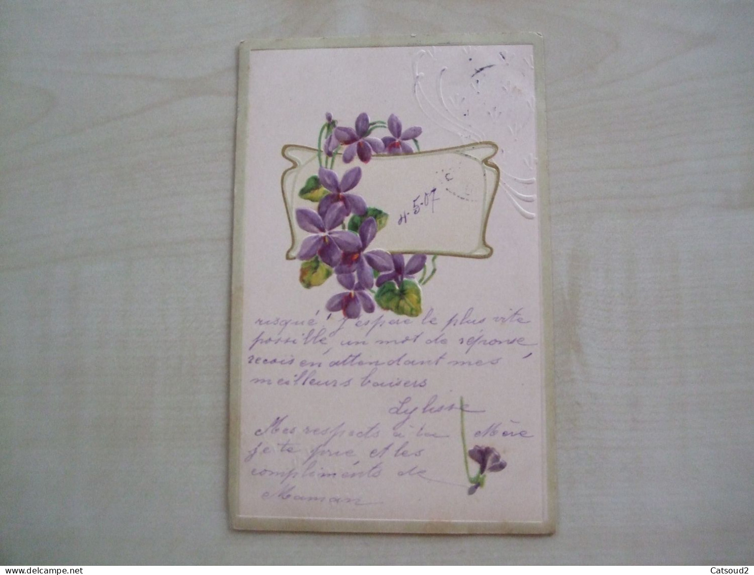 Carte Postale Ancienne En Relief  1907 VIOLETTES - Fiori