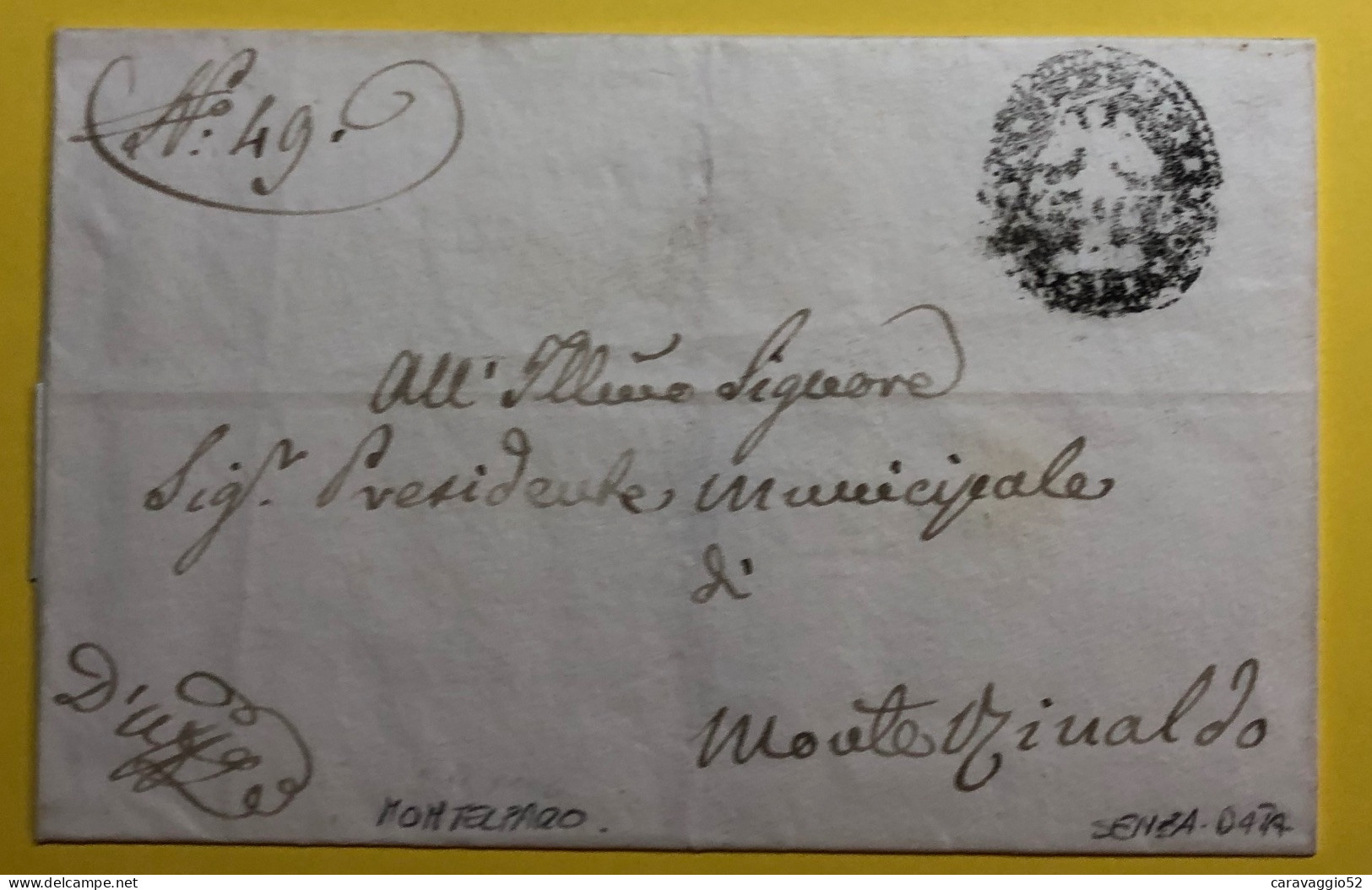 MONTELPARO BOLLO IN NEGATIVO DI CARATTERE RELIGIOSO X MONTERINALDO SENZA DATA E CONTENUTO - 1. ...-1850 Prephilately