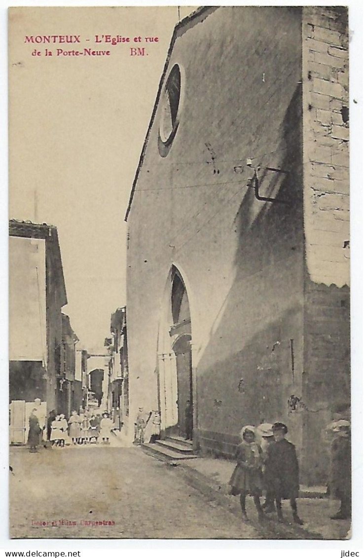 CPA 84 Monteux L'église Et Rue De La Porte Neuve Rare Vue Près Carpentras Avignon Sarrians L'Isle-sur-la-Sorgue Sorgues - Monteux