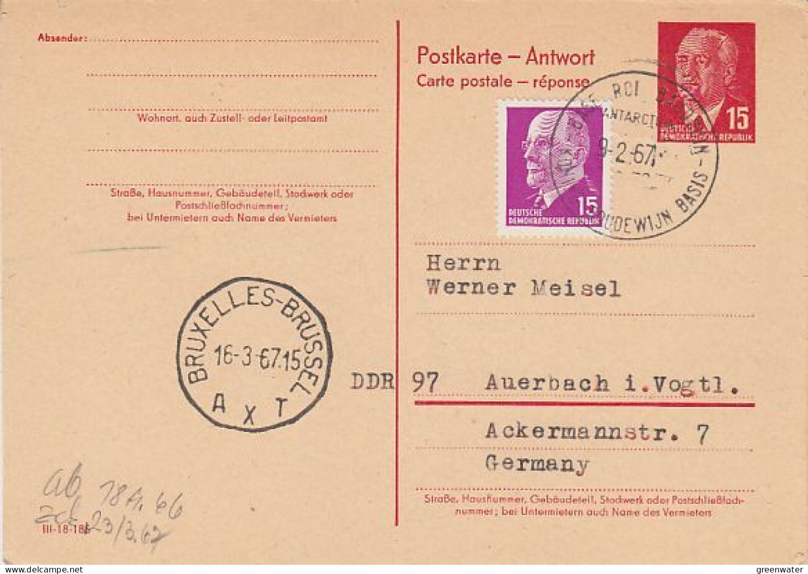 DDR Belgische (Belgian) Koning Boudewijn Basis Ca Koning Boudewijn Basis 9.2.1967 (59780) - Research Stations