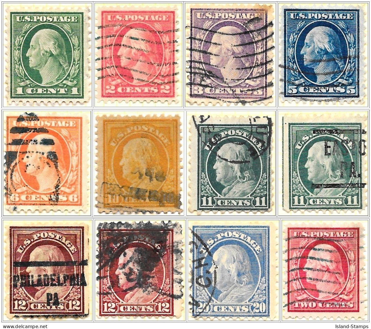 USA 1917-19 Washington/Franklin 15 Values Used V1 - Gebraucht