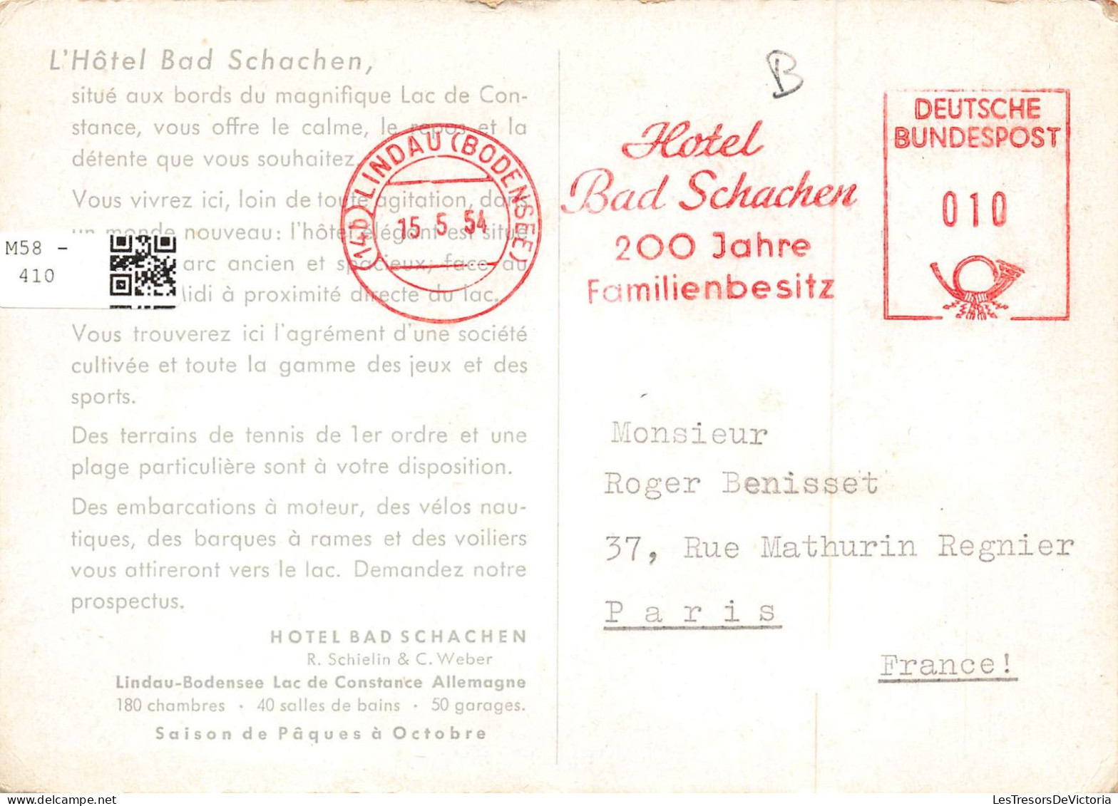 ALLEMAGNE - L'Hôtel Bad Schachen - R Shcielin & C Weber - Vue Panoramique - Animé - Carte Postale - Lindau A. Bodensee