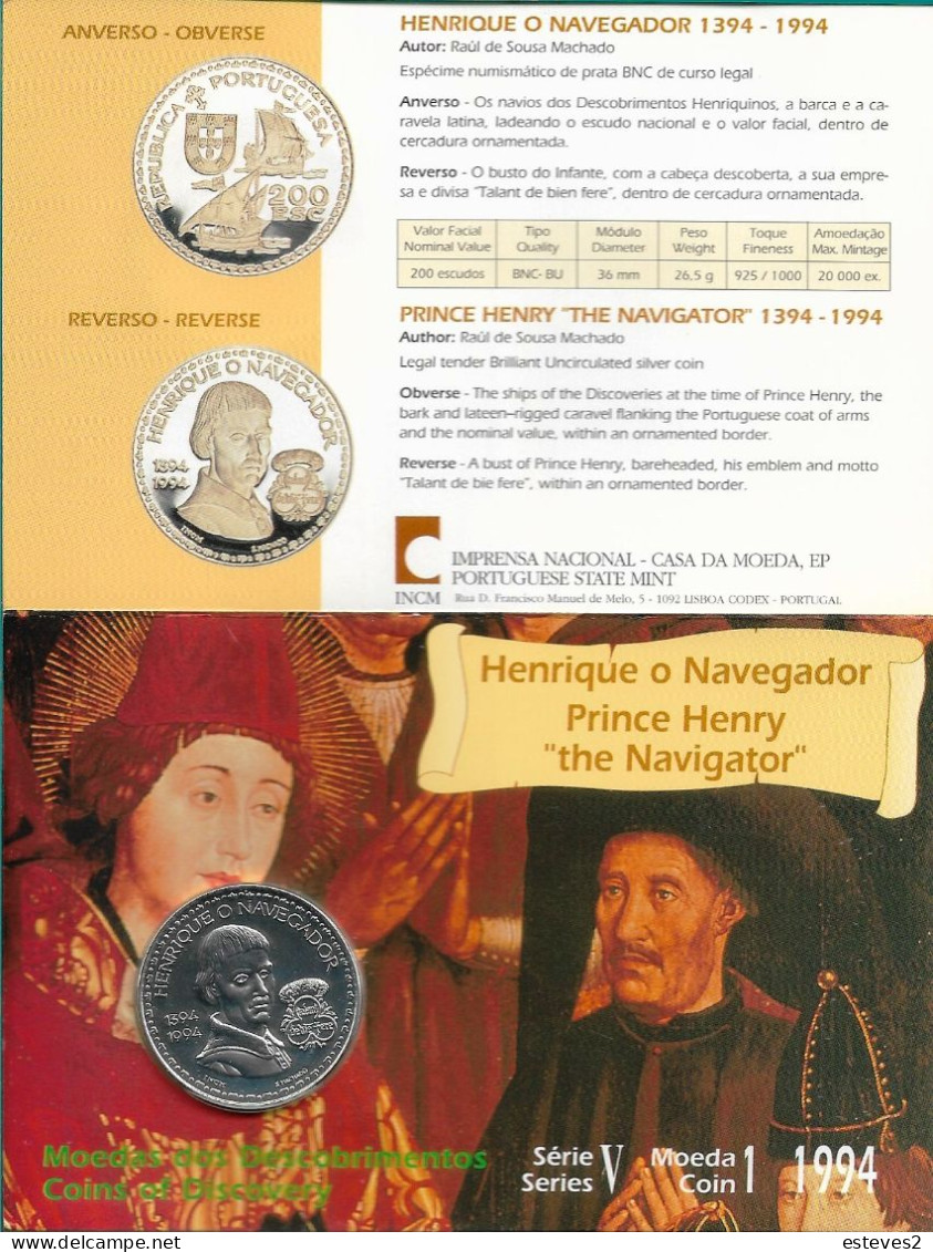 Portugal 1994 , 200 Escudos , Henrique O Navegador , Prince Henry The Navigator , Blister - Portugal