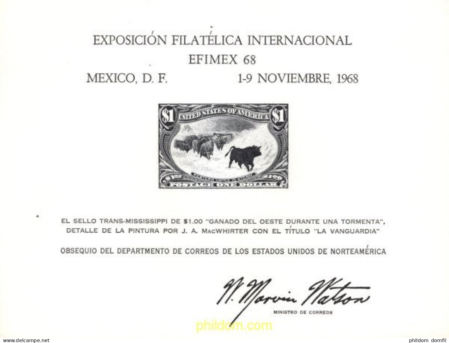 730809 MNH ESTADOS UNIDOS 1969 EXPOSICION FILATELICA INTERNACIONAL EFIMEX-68 - MEXICO FD - Ungebraucht
