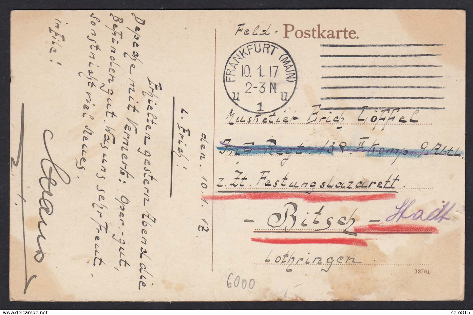AK Frankfurt M. Kaiserstrasse Uhrtürmchen Feldpost 1917  (17420 - Altri & Non Classificati