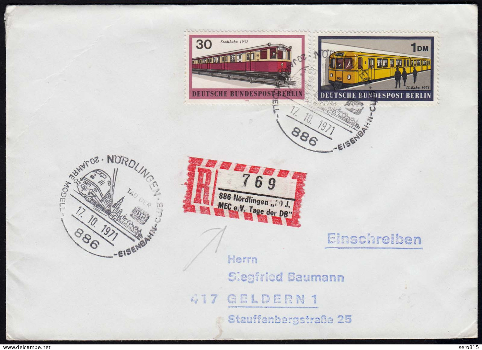 Nördlingen 1971 Sonder R-Zettel Auf Brief Tag Der Eisenbahn  (17510 - Autres & Non Classés